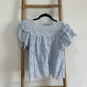 Sky Blue Eyelet Ruffle Blouse